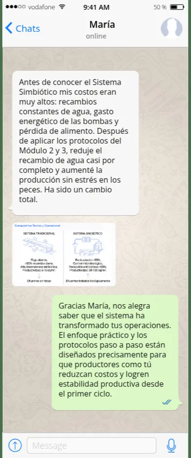 Testimonio de María sobre la reducción de costos con el Sistema Simbiótico